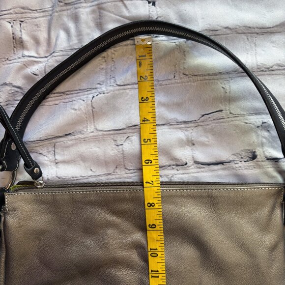 Sophia Visconti Genuine Leather Shoulder Bag Purse Gray/ Black - Picture 12 of 13